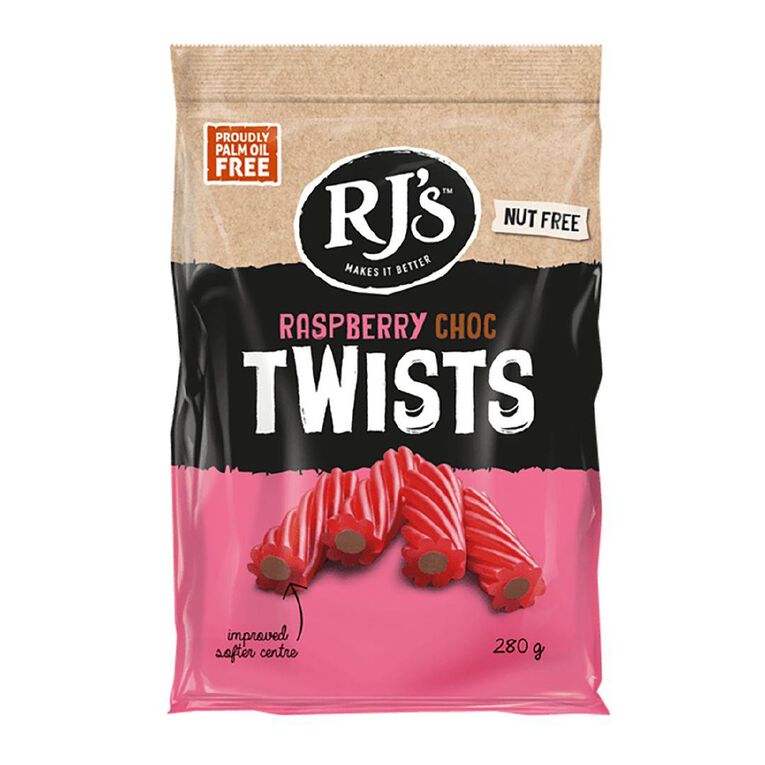 RJ's Raspberry Choc Twists 280g