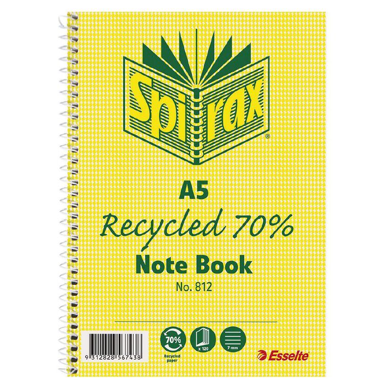Spirax 812 Recycled Notebook 120 Page Multi-Coloured A5