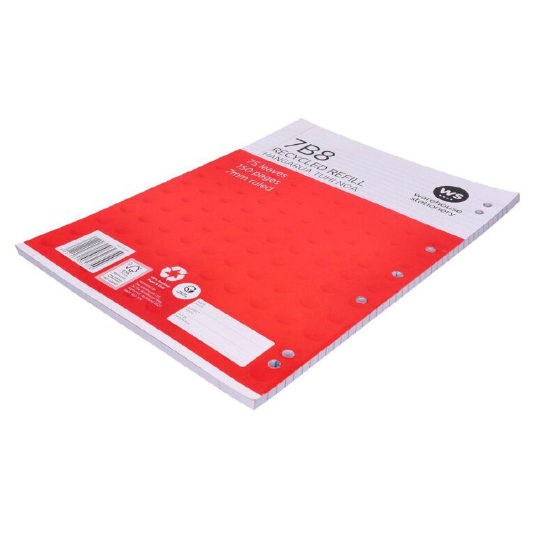 WS Pad Refill 7B8 A4 7mm Ruled 75 Leaf Punched Red
