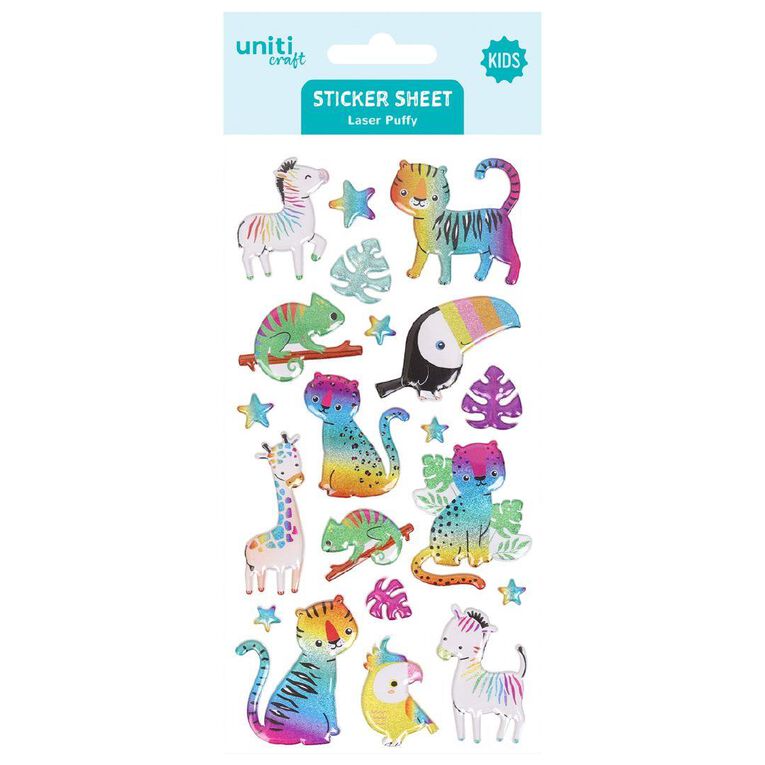 Uniti Craft Kids Laser Puffy Sticker Sheet Rainbow Jungle