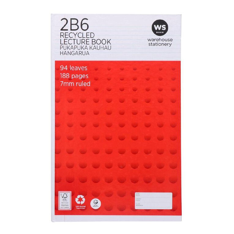 WS Exercise Book 2B6 7mm Ruled Hardcover 94 Leaf Red