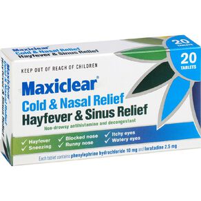 Maxiclear Cold & Nasal Relief and Hayfever & Sinus Relief 20 Pack