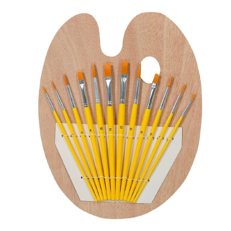 Uniti Wooden Palette & Brush Set 12 Pack Natural