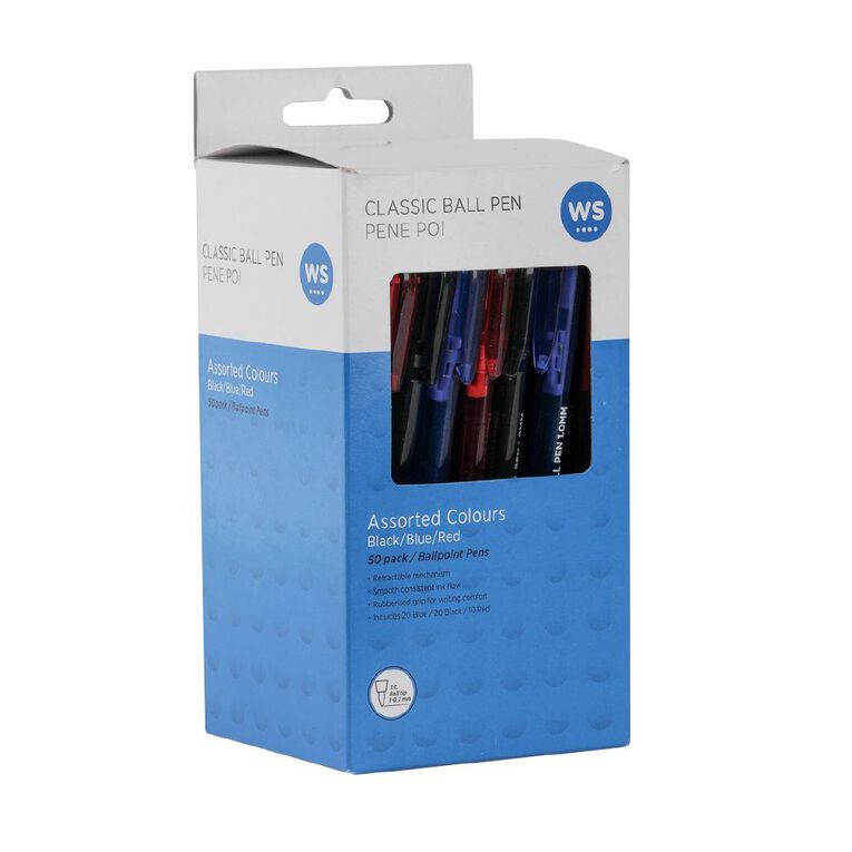 WS Classic Ball Pens Assorted Colours 50 Pack