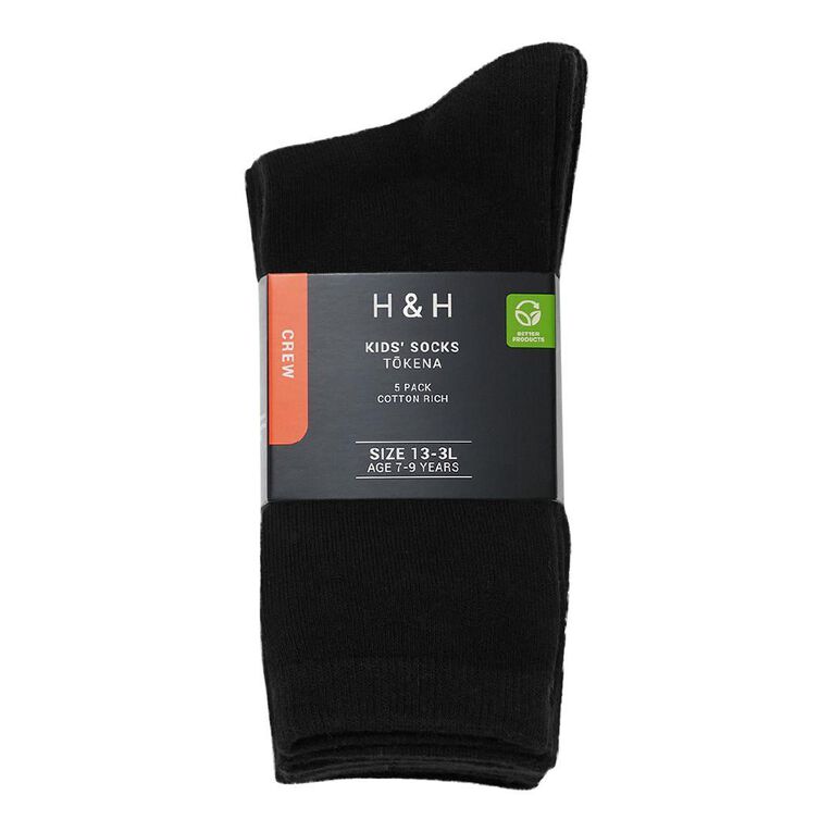 H&H Kids' Plain Crew Socks 5 Pack