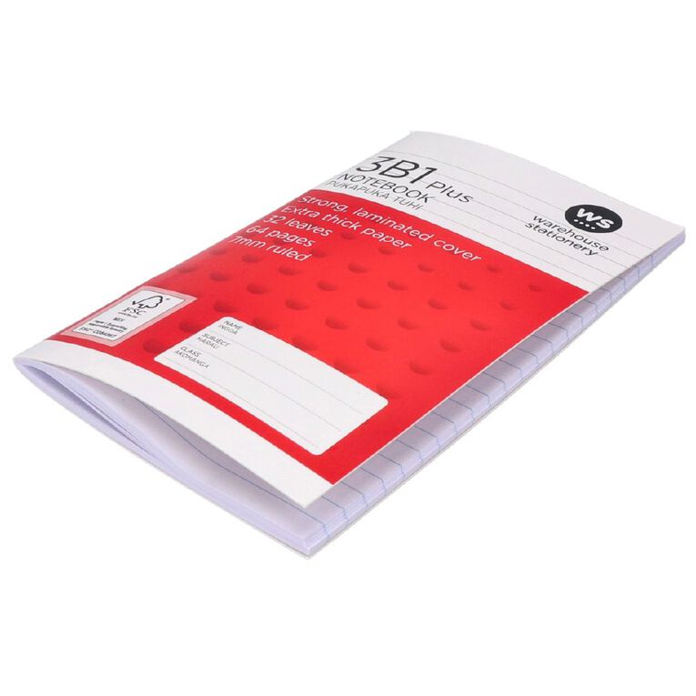 WS Exercise Book 3B1 Plus 7mm Ruled 32 Leaf Red