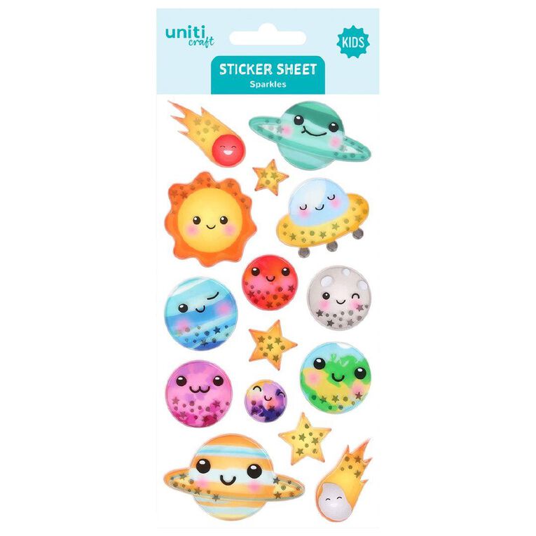 Uniti Craft Kids Sparkles Sticker Sheet Space Sparkles