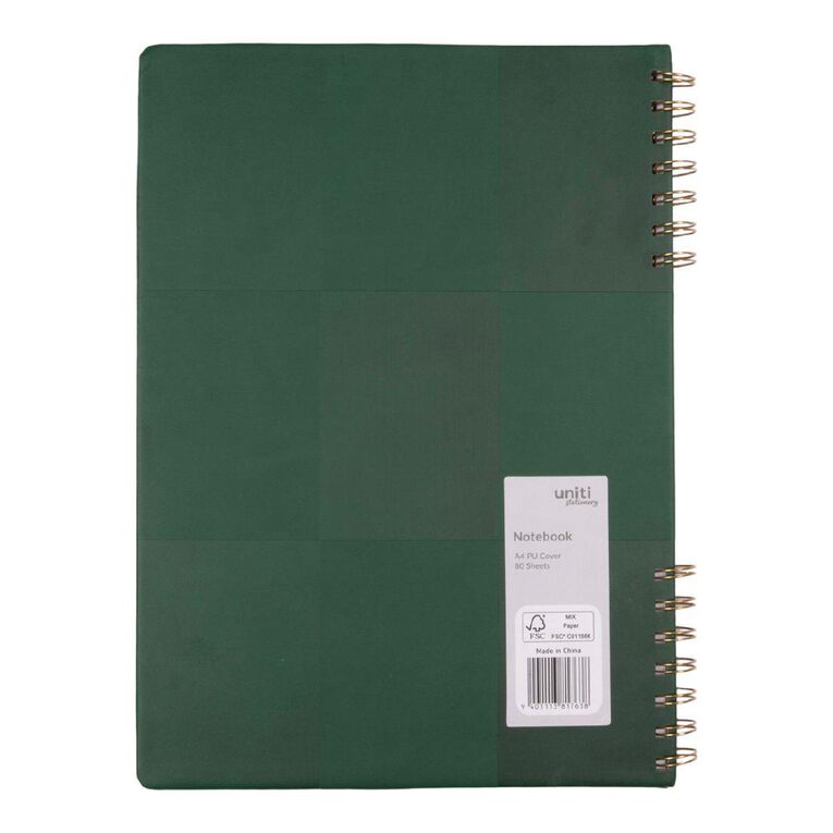 Uniti Stationery Check Green A4 Notebook