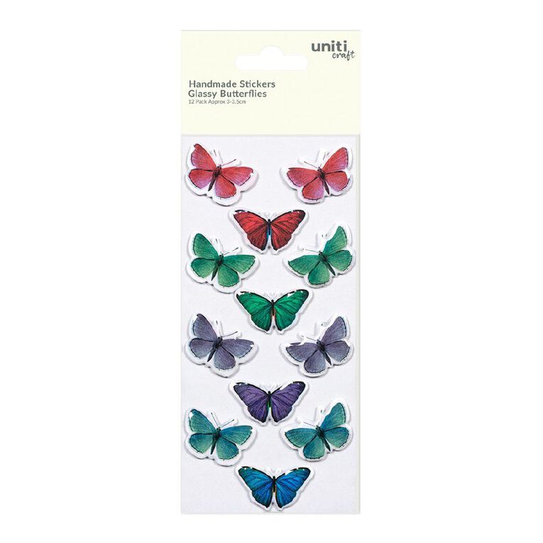 Uniti Handmade Sticker Glassy Butterfly Citrus Orchid 12 Piece
