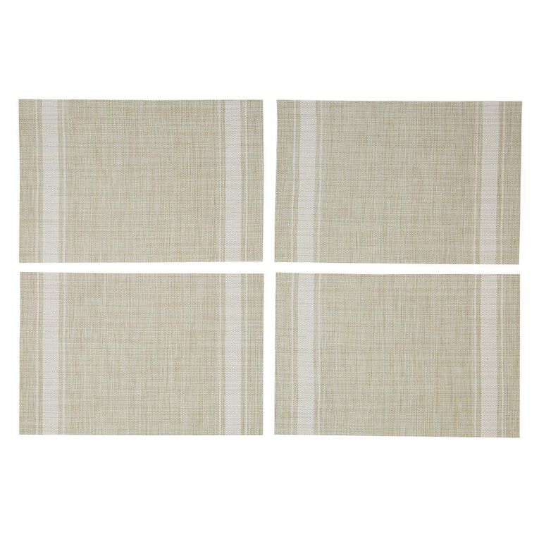 Living & Co Woven Placemat With White Stripe 4 Pack Natural 30cm x 40cm