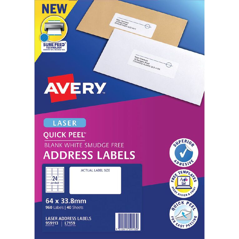Avery Quick Peel 960 Address Labels White