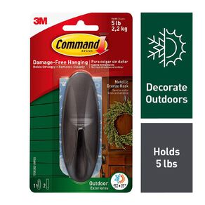 Command Outdoor Designer Hook with Foam Strips Metallic