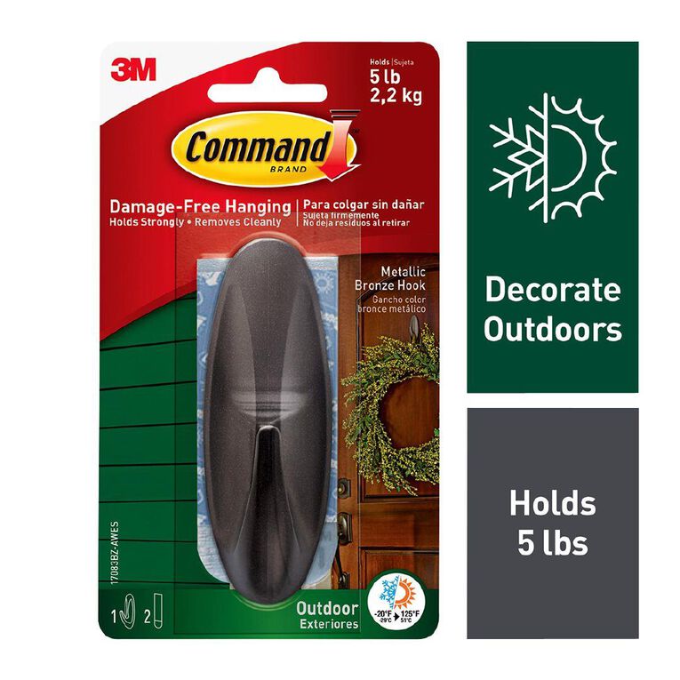 Command Outdoor Designer Hook with Foam Strips Metallic
