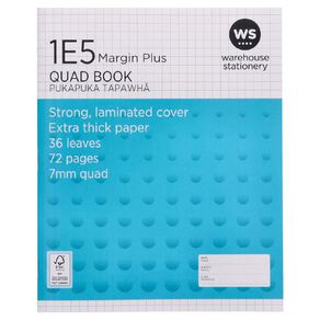 WS Exercise Book 1E5 Plus 7mm Quad 36 Leaf with Margins Blue