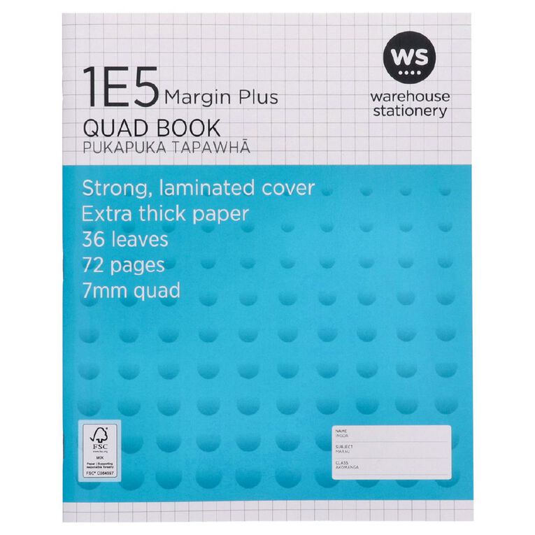WS Exercise Book 1E5 Plus 7mm Quad 36 Leaf with Margins Blue