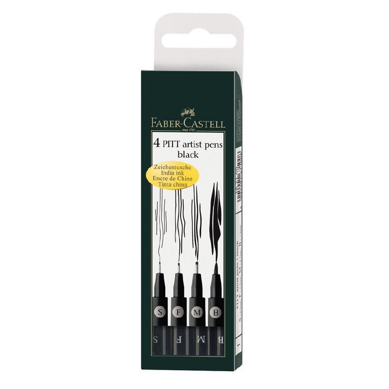 Faber-Castell Pitt Artist Pens Thin Black 4 Pack