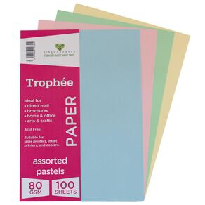 Trophee Paper 80gsm Pastels A4 100 Pack
