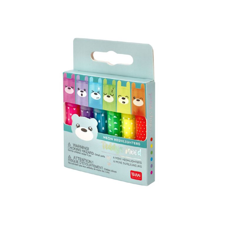 Legami Set of 6 Mini Highlighters Teddy's Mood Teddy Bear