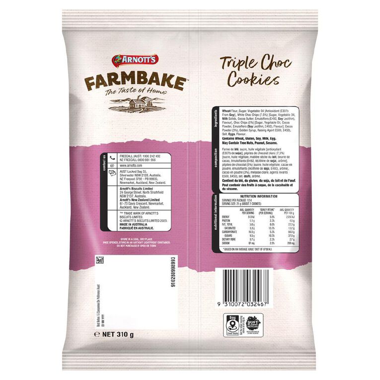 Arnott's Farmbake Triple Choc Cookies 310g