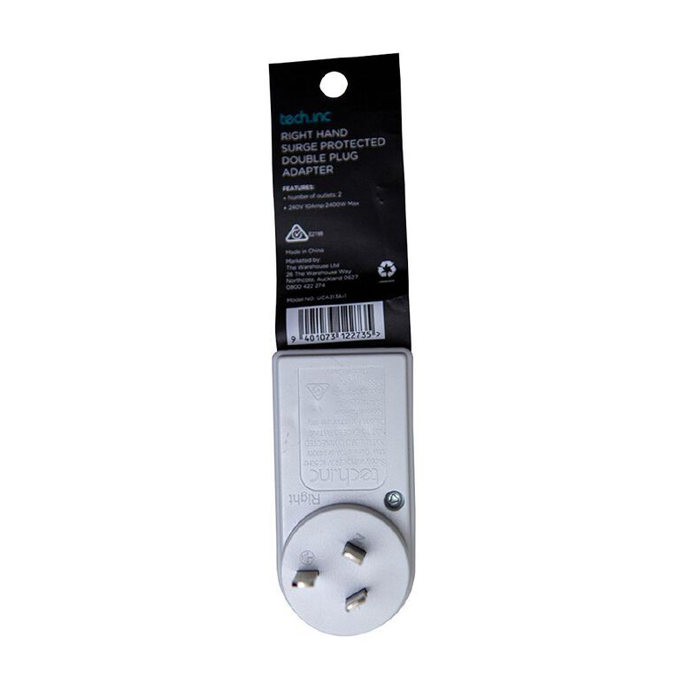Tech.Inc Right Hand Surge Protected Double Plug Adapter