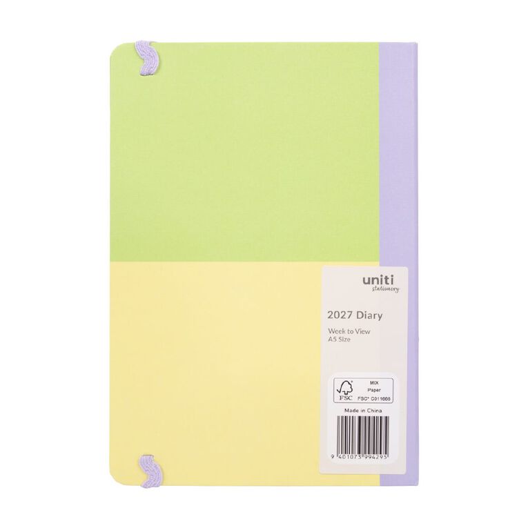 Uniti 2027 Week To View A5 Green/Yellow