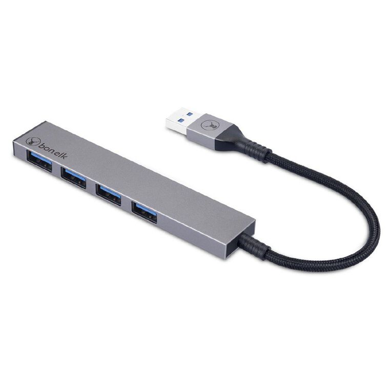 Bonelk Long Life USB A to 4 Port USB 3.0 Slim Hub Space Grey Grey