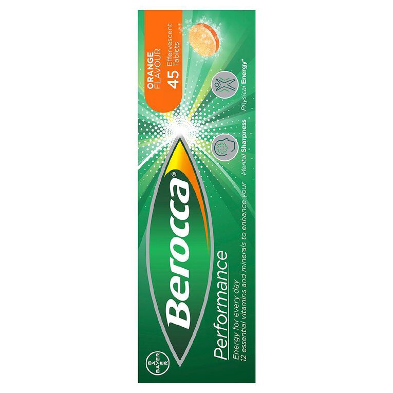 Berocca Energy Vitamin B & C Orange Flavour Effervescent Tablets 45 Pack