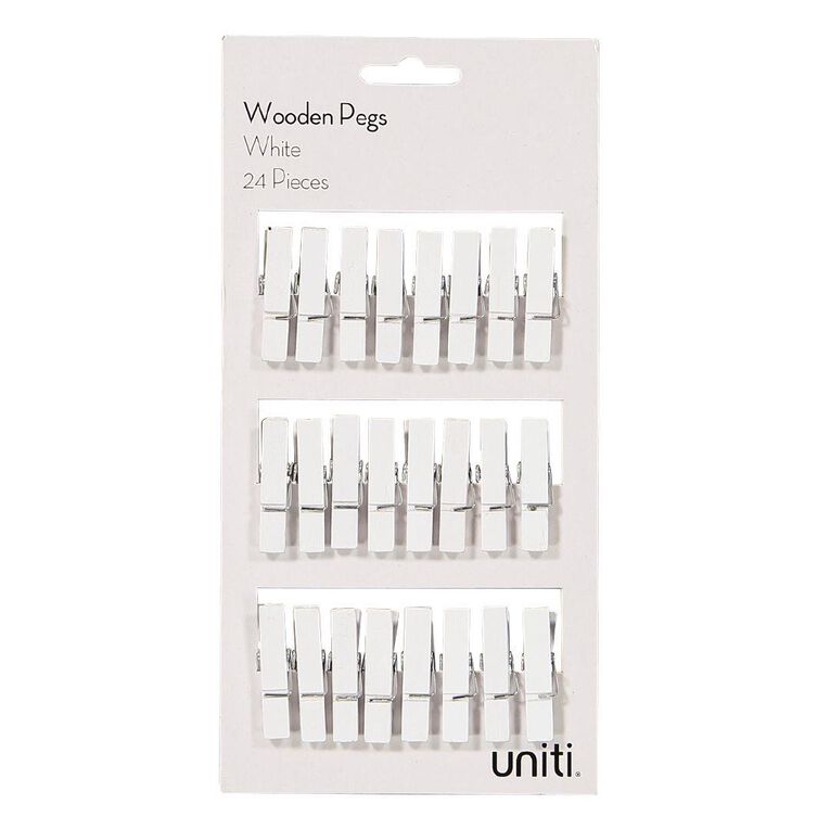 Uniti Wooden Pegs White 24 Pack