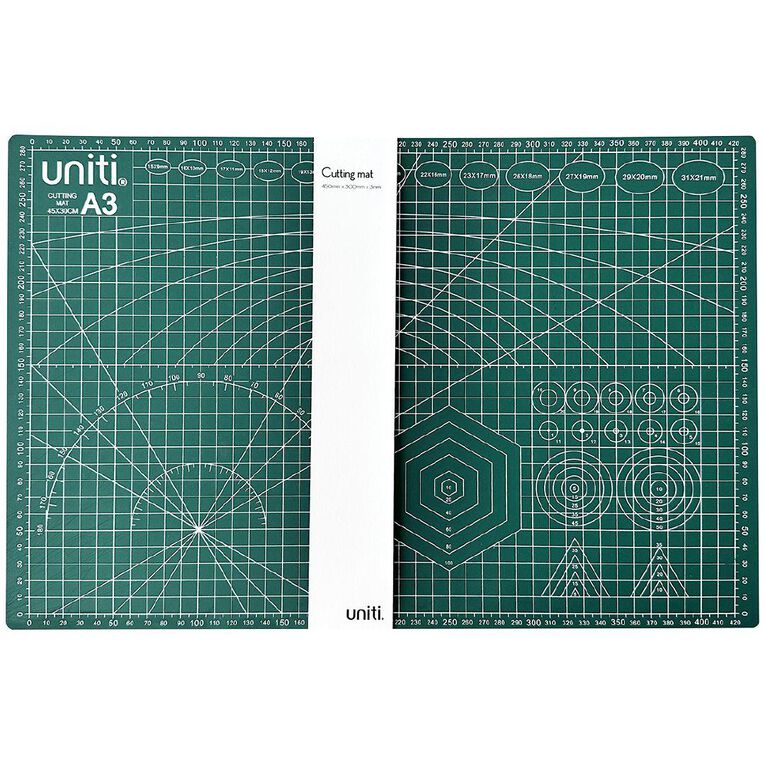 Uniti Cutting Mat 450mm x 300mm x 3mm Green A3