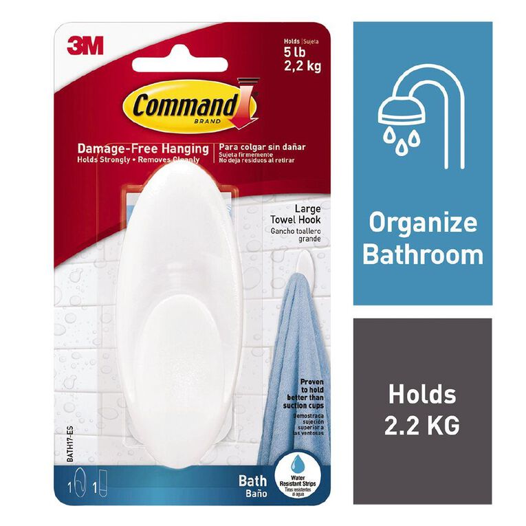 Command Frosted Bathroom Hook Large