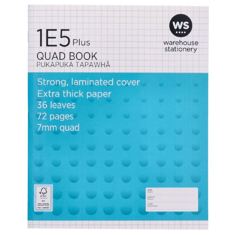 WS Exercise Book 1E5 Plus 7mm Quad 36 Leaf Blue