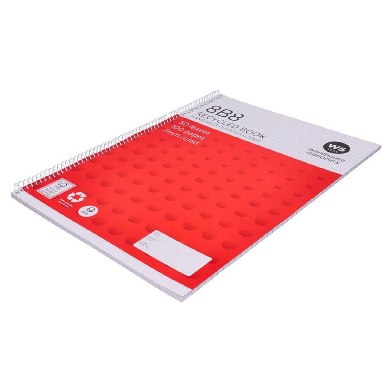 WS Exercise Book 8B8 7mm Ruled Spiral 50 Leaf Wiro Red