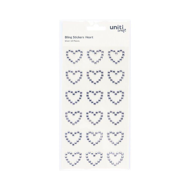 Uniti Bling Hearts Stickers 18 Piece Silver