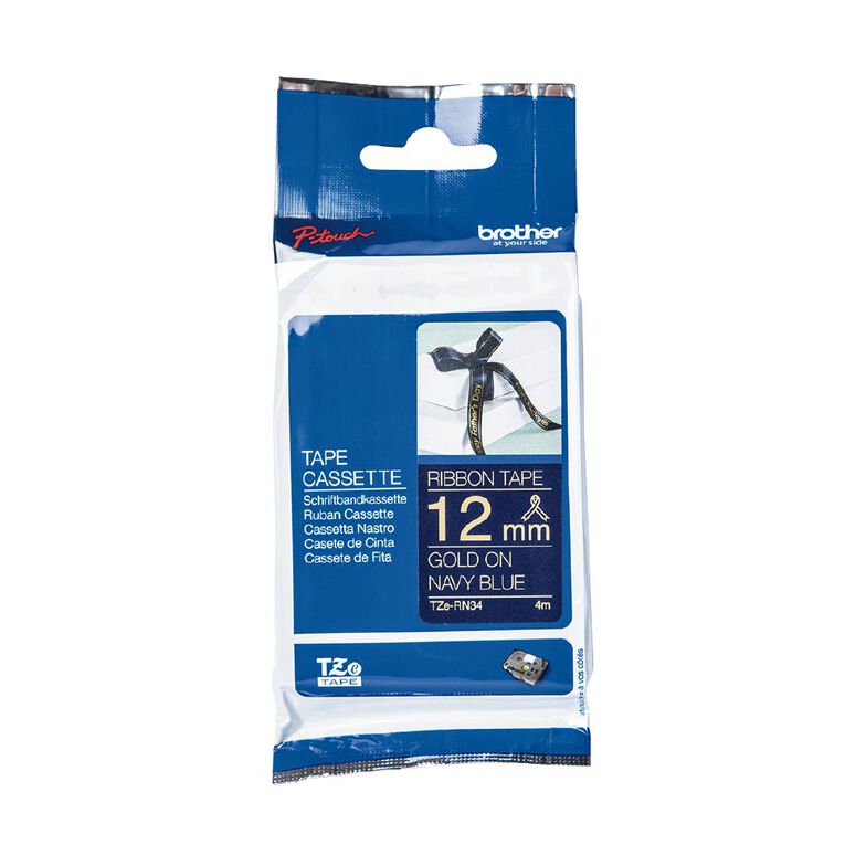 Brother TZERN34 Ribbon Tape Gold on Navy 12mm x 4m