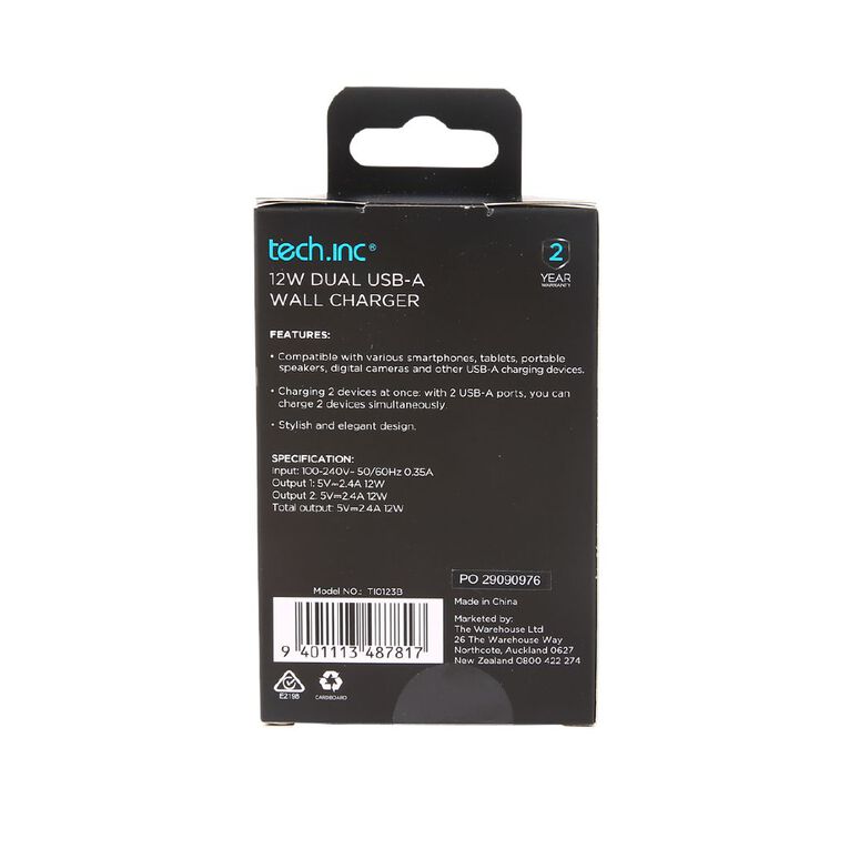 Tech.Inc 12W Dual USB-A Wall Charger TI0123B