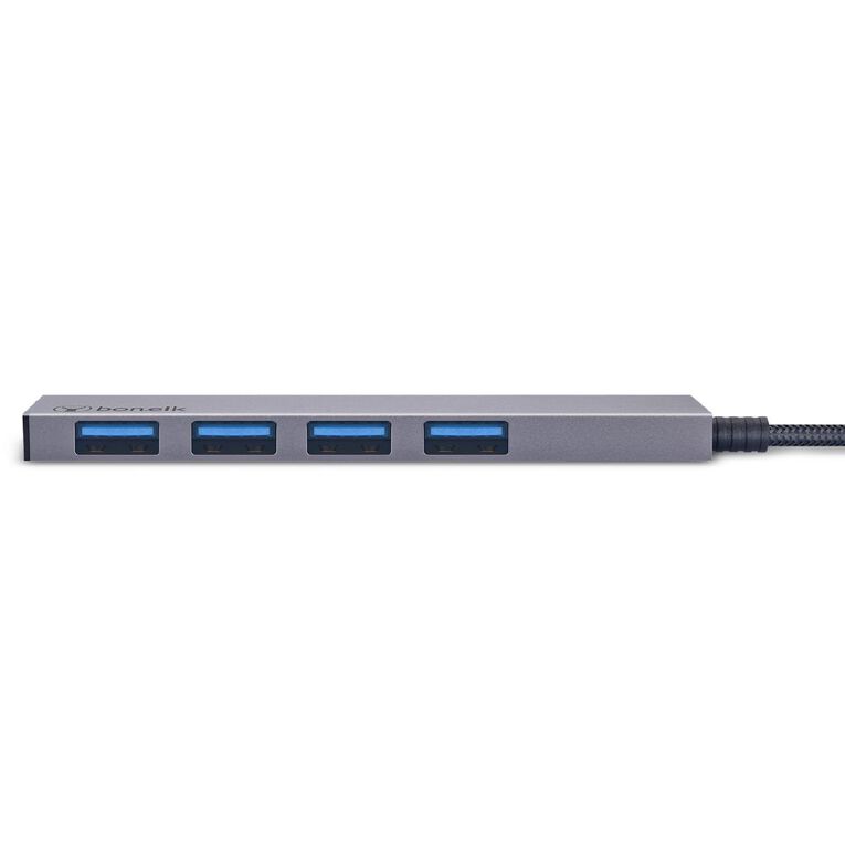 Bonelk Long Life USB C to 4 Port USB 3.0 Slim Hub Space Grey Grey