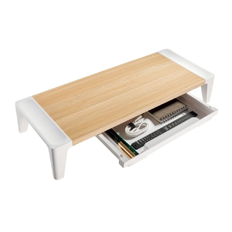 Bracom Universal Tabletop Monitor Riser with drawer White