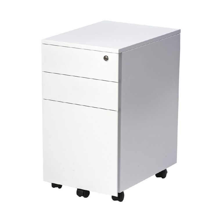 Firstline 3 Drawer Slim Metal Mobile White