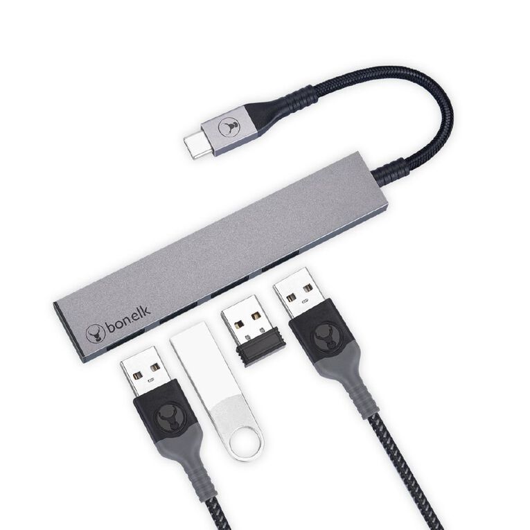 Bonelk Long Life USB C to 4 Port USB 3.0 Slim Hub Space Grey Grey