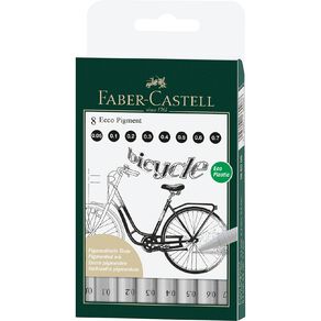 Faber-Castell Ecco Pigment Fibre Tip Pen Black 8 Pack