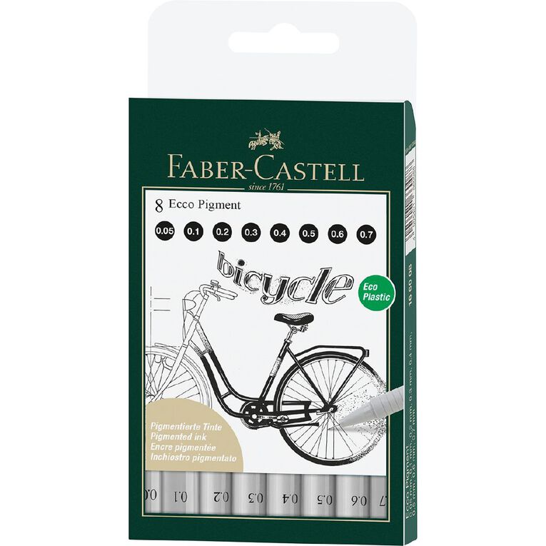 Faber-Castell Ecco Pigment Fibre Tip Pen Black 8 Pack