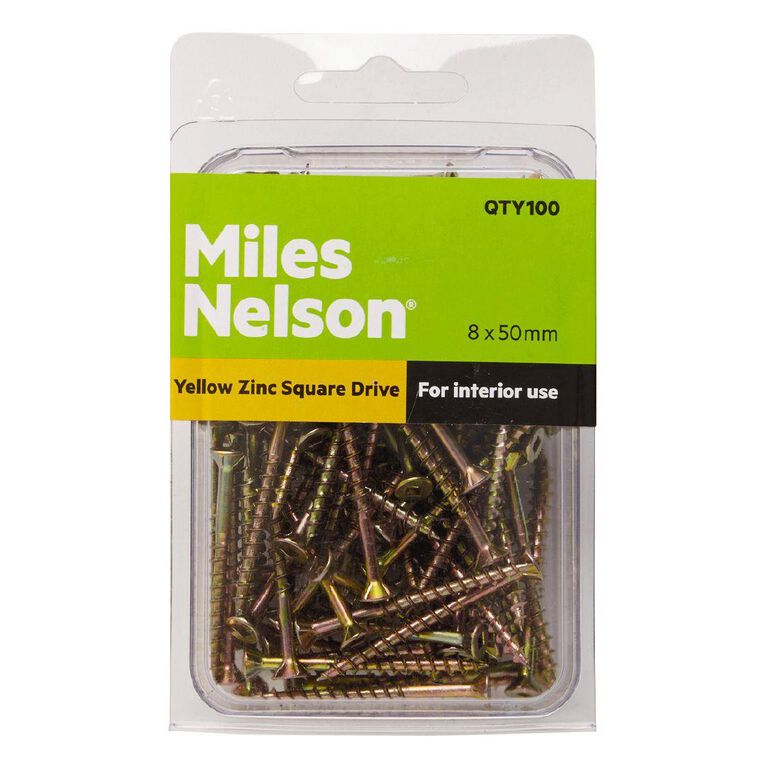 Miles Nelson Yellow Zinc Square Drive Screws 8mm x 50mm