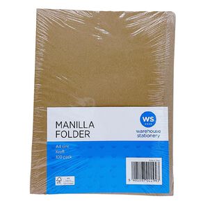 WS Manilla Folders Kraft A4 100 Pack