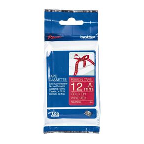 Brother TZERW34 Ribbon Tape Gold on Wine Red 12mm x 4m