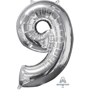 Anagram Mid-Size Shape Silver Number 9 Balloon