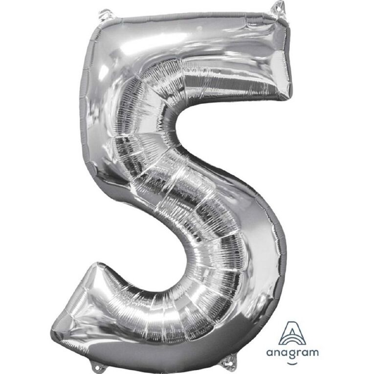 Anagram Mid-Size Shape Silver Number 5 Balloon