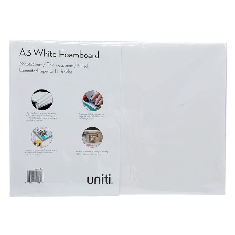 Uniti Foamboard 5mm A3 5 Pack White