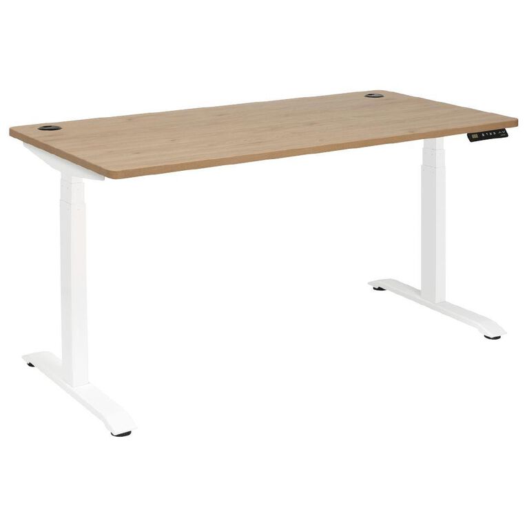 Jasper J Emerge Dual Motor HA Desk 1800 x 800 Pacific Oak Top White Base