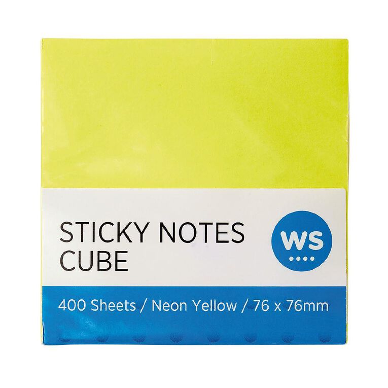 WS Cube Sticky Notes 76mm x 76mm 400 Sheet Yellow Multi-Coloured