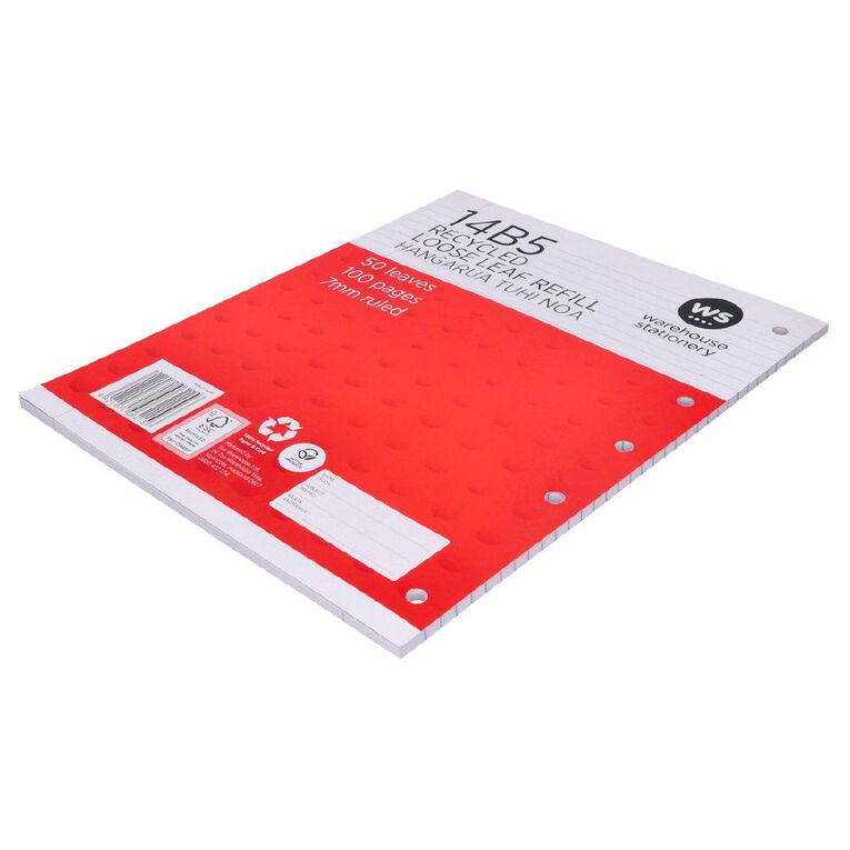 WS Pad Refill 14B5 7mm Ruled 50 Leaf Red